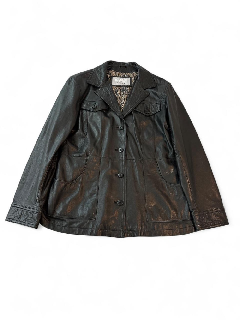 Wilson’s leather jacket Classic Black Leather Button Front Women's coat